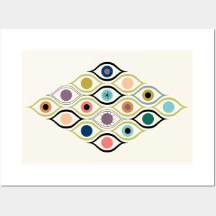 All Eyes Are On You - colourful abstract eyes on cream Posters and Art